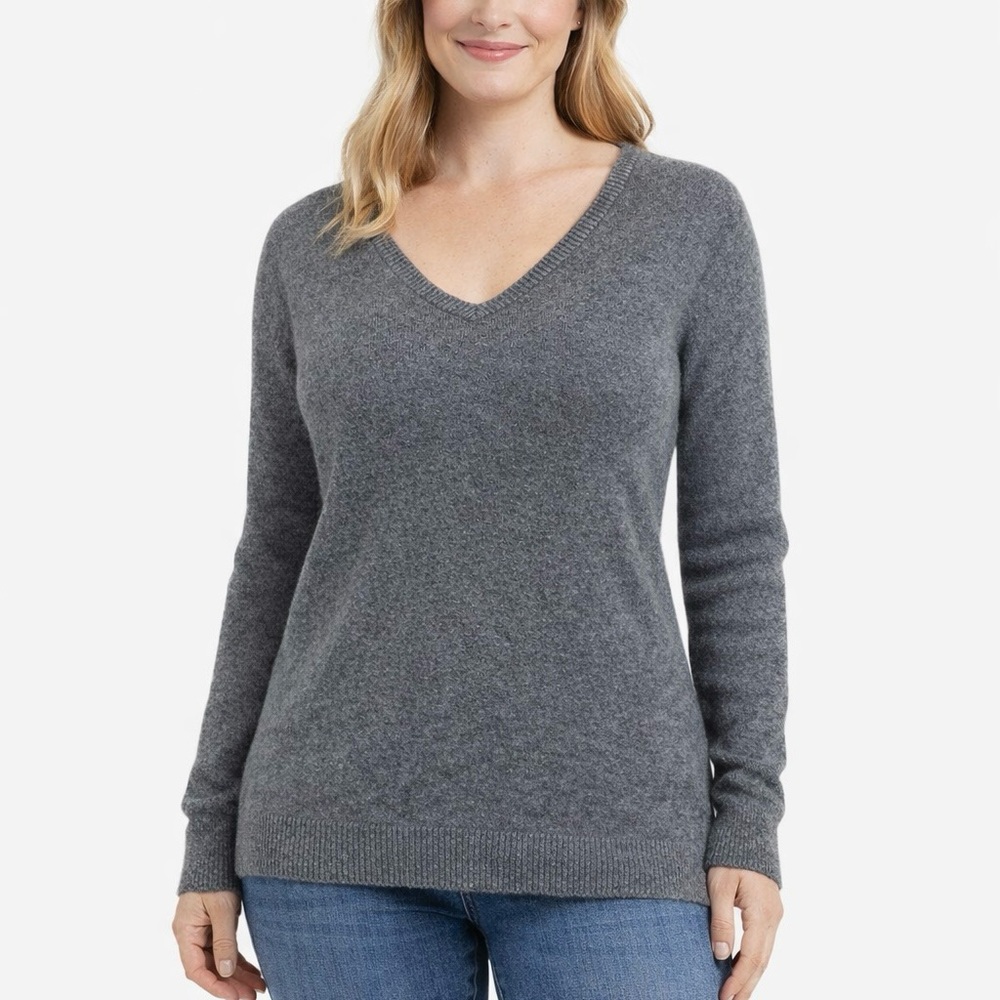 Neiman Marcus Sweater 100% Cashmere Gray V-Neck XL